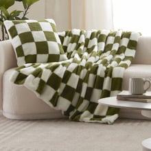 Checkered Plush Faux Fur Throw